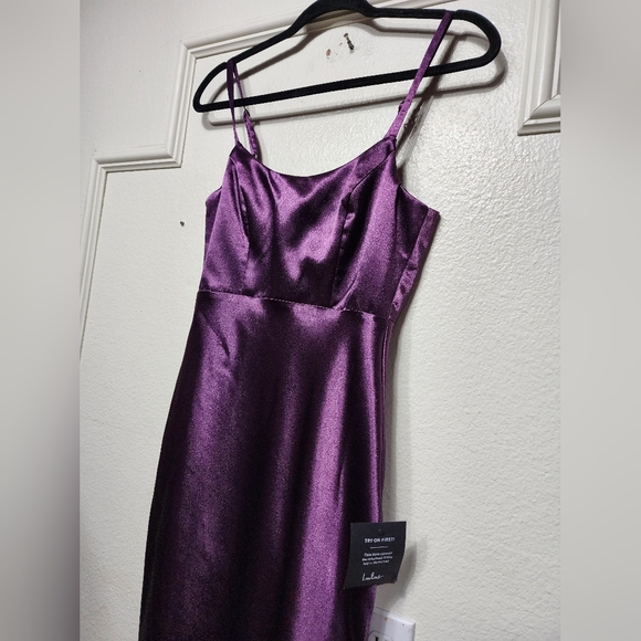 Lulus Make You Shine Dark Purple Satin Mermaid Maxi Dress XS Wedding Party Prom - Picture 8 of 11